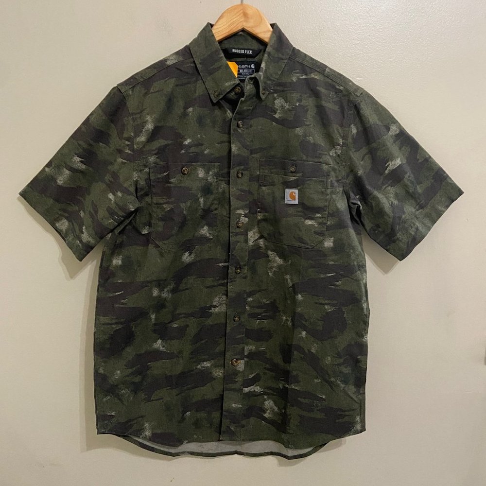 Carhartt Rugged Flex Relaxed Fit Midweight Canvas S/S Camo Shirt Mens NEW